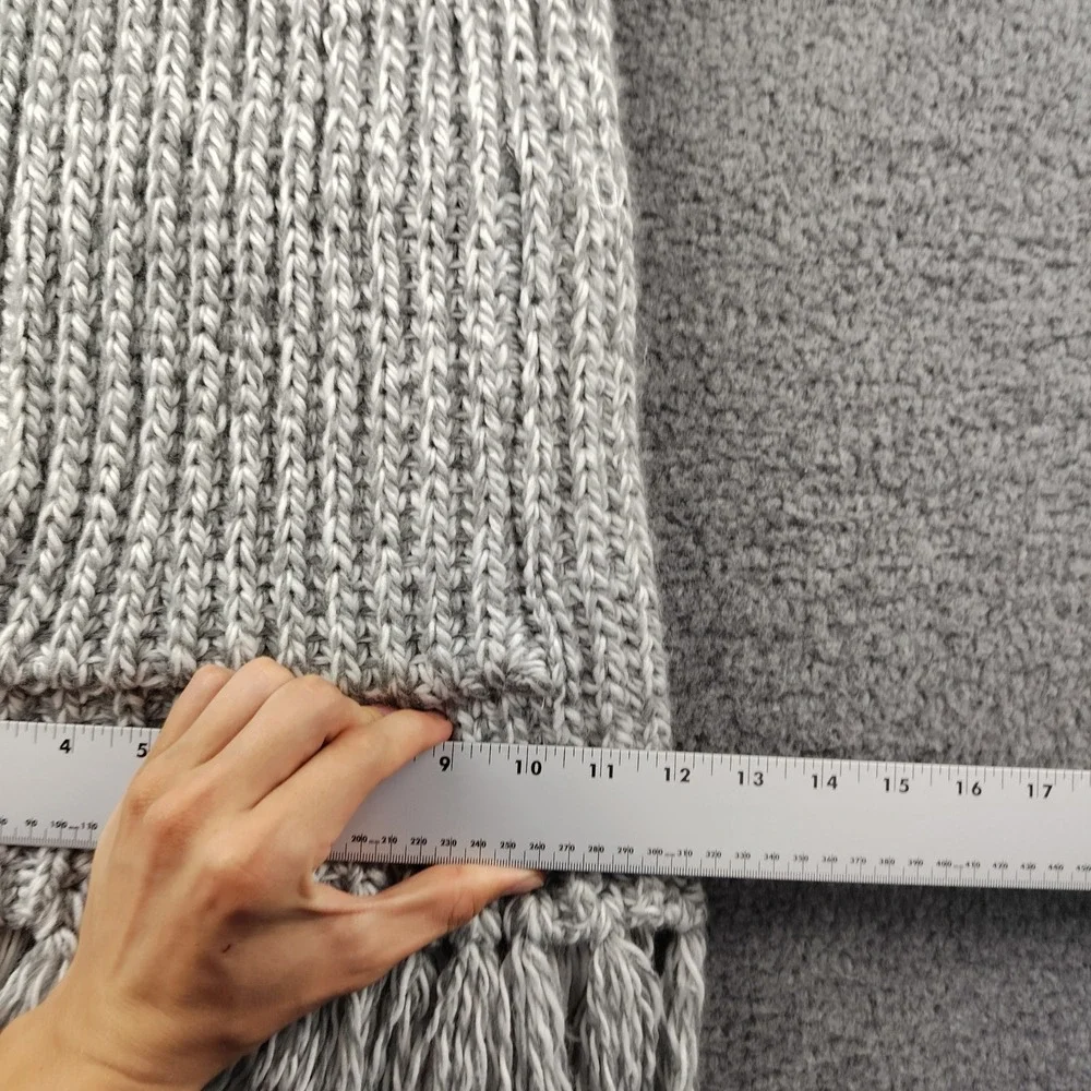 Anthropologie Grey Chunky Knit Pocket Scarf Fringe Ribbed Winter Wrap Luxury